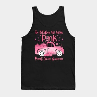 In October We Wear Pink Ribbon Plaid Truck Breast Cancer Tank Top